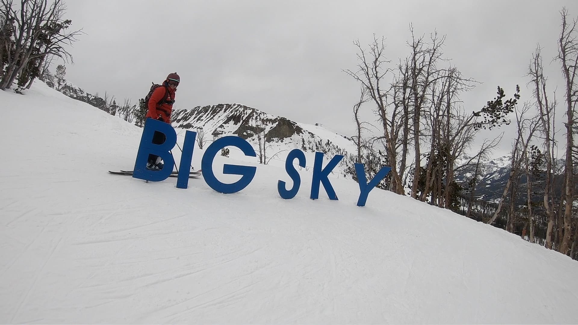 Big Sky on Mountain Sign with Skier