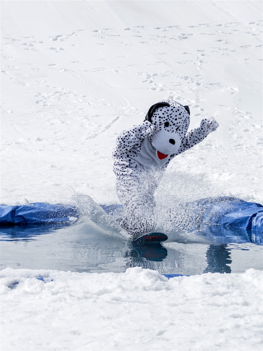Person in Costume Pond Skimming On Skis