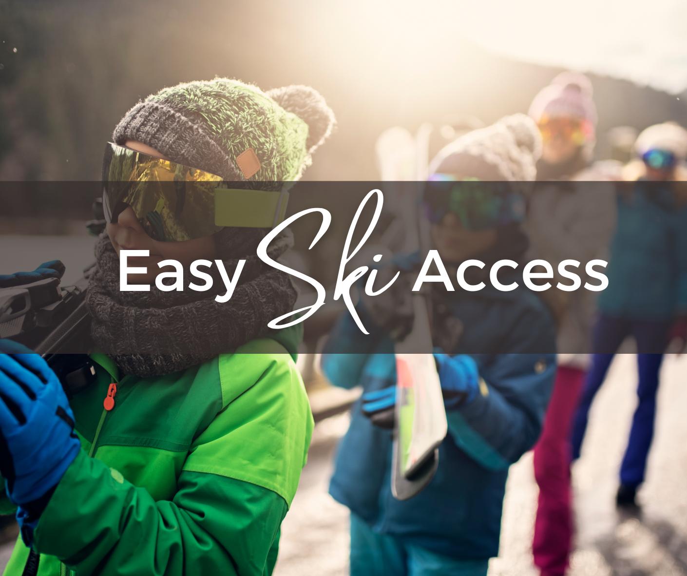 Easy Ski Access Banner with Kids holding Skiis
