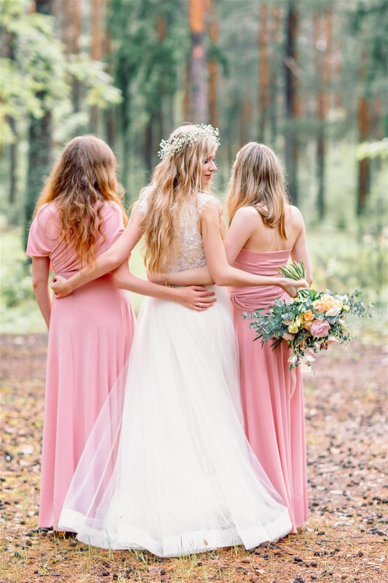 Bride and Bridesmaids at Wedding in Woods