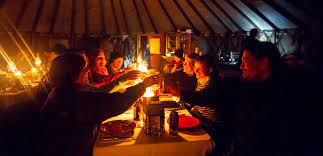 Family Eating at the Big Sky Yurt