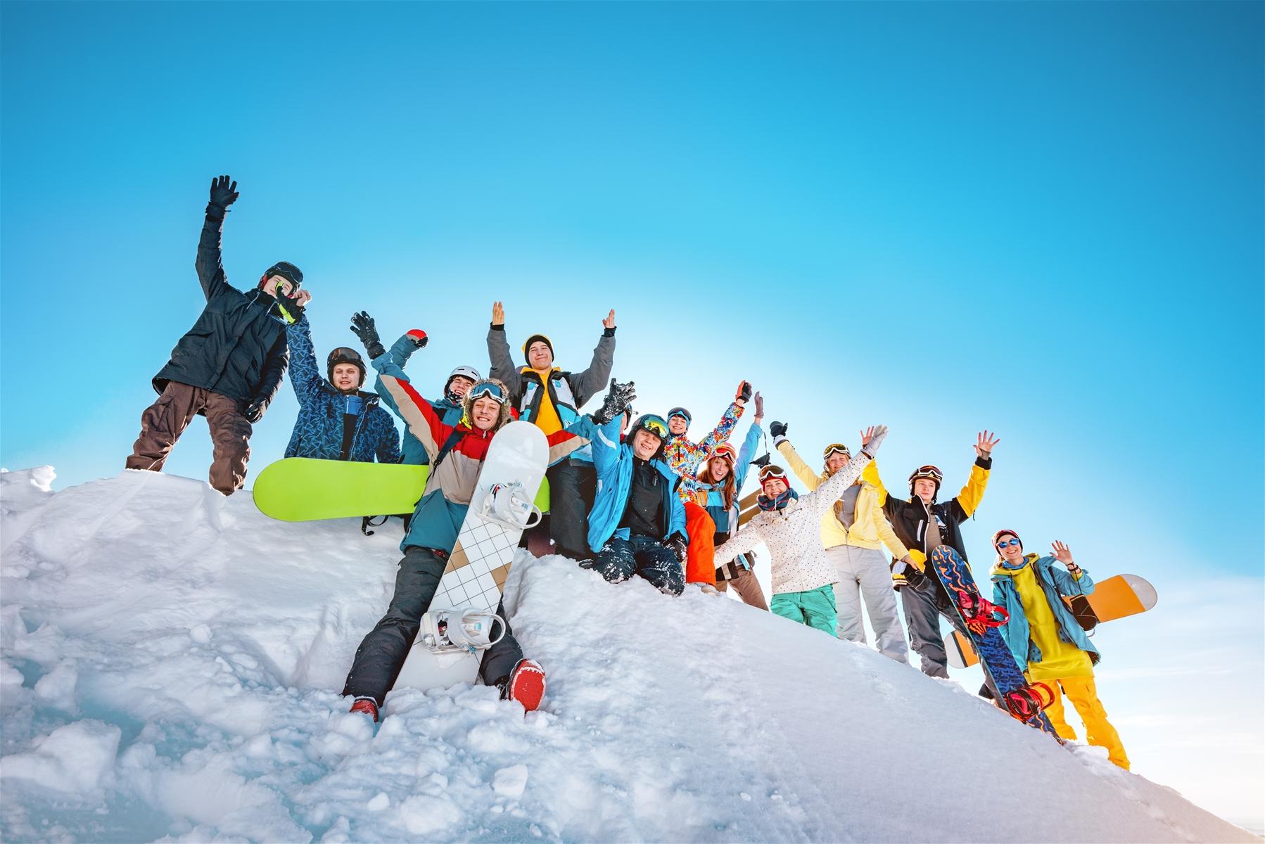 Group of People Posing for Ski Photo