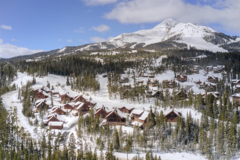 Lone Peak and Big Sky Resort Condos in Winter from Above
