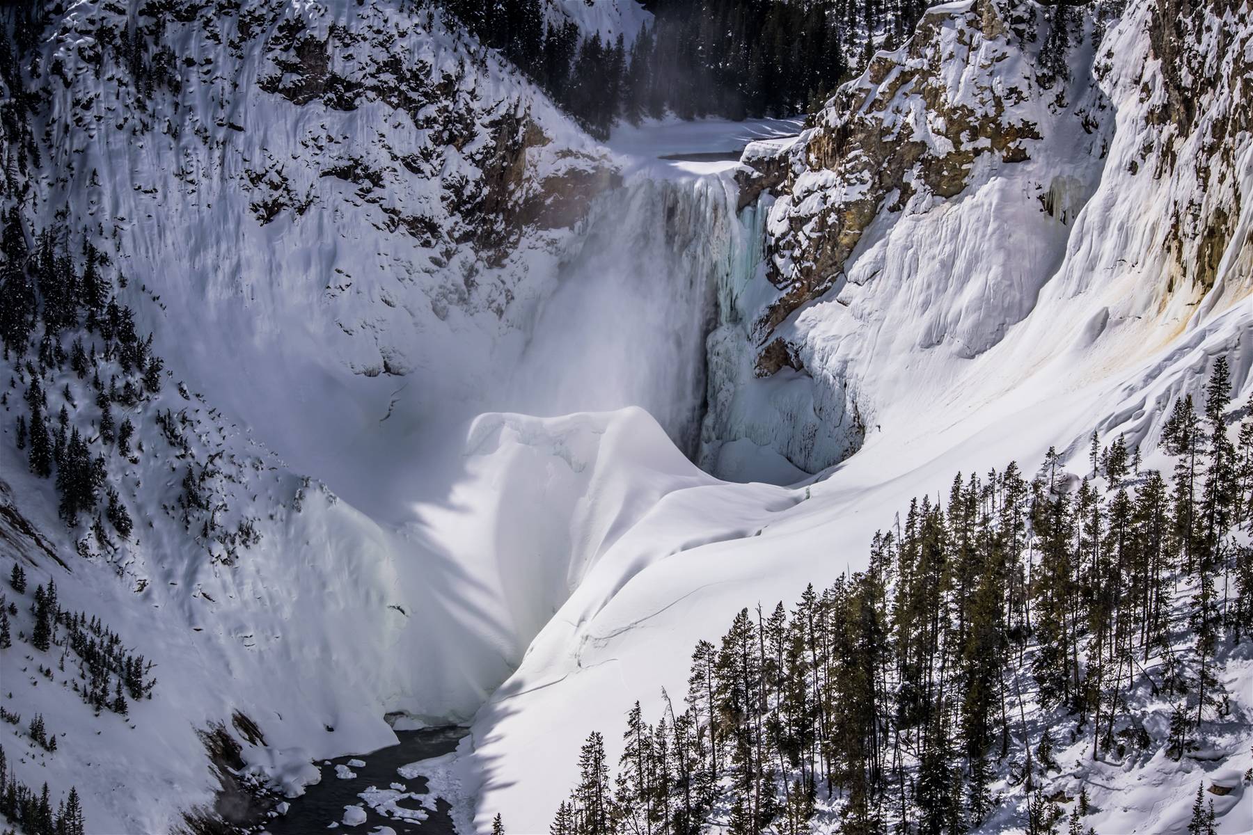 Yellowstone River and Falls in Winter