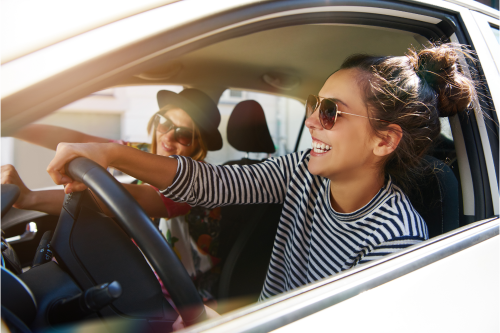 Two Girls in Car Driving