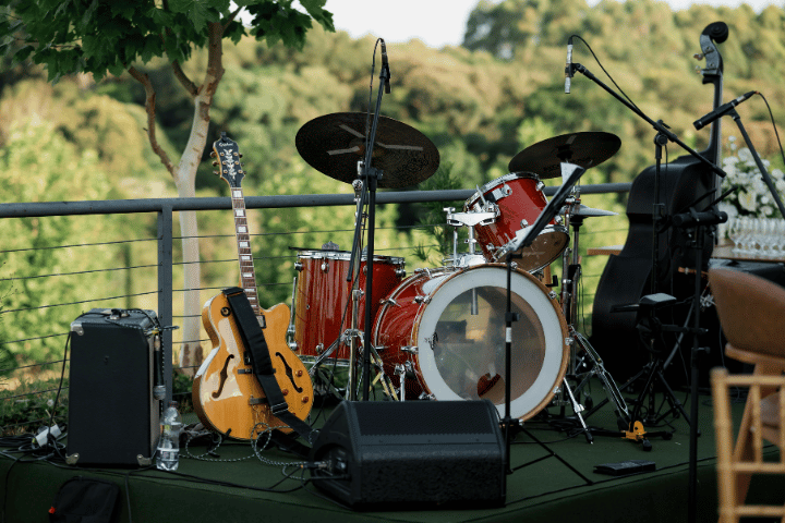Drum Set and Guitar on Stage
